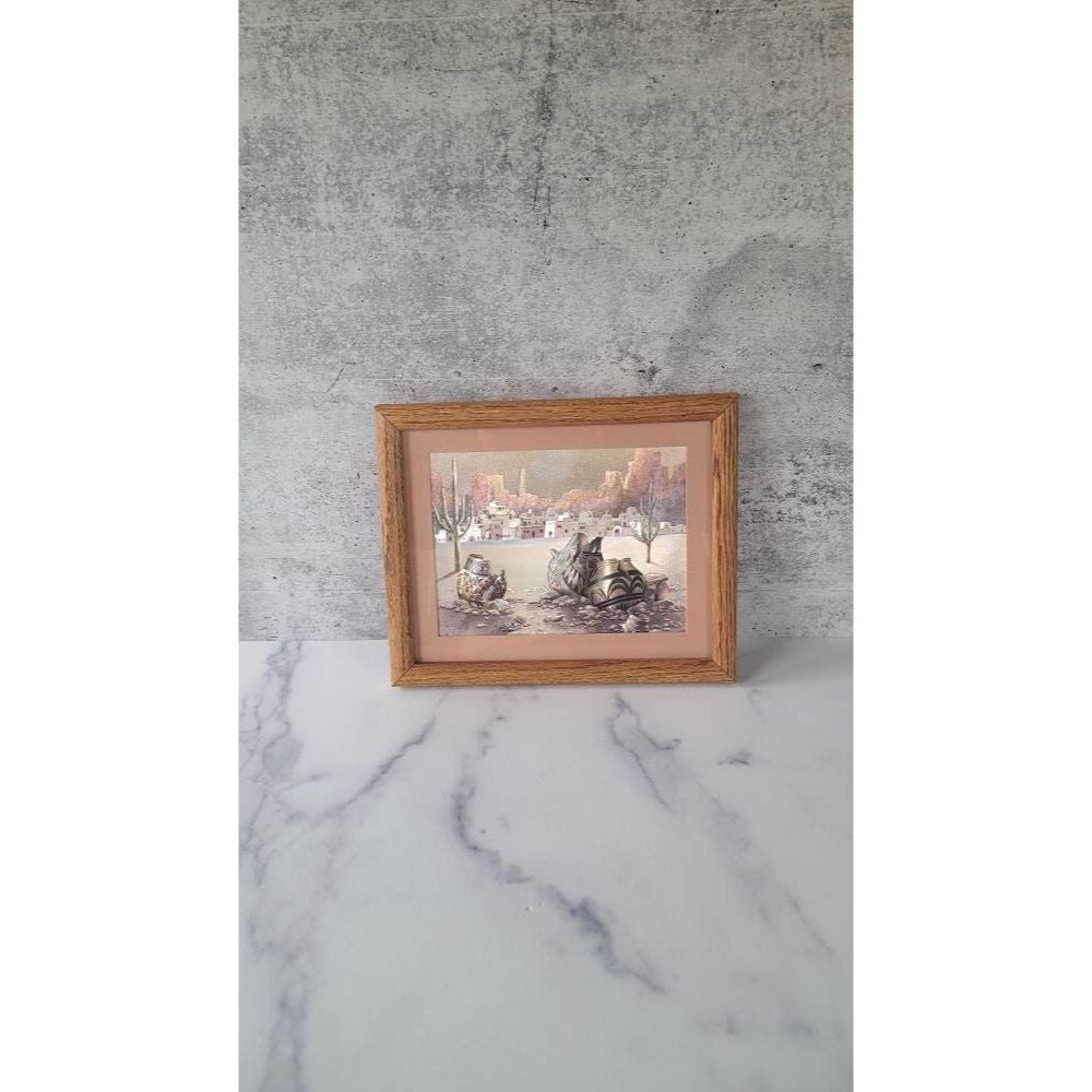 Framed Metal Etching of a Desert Village